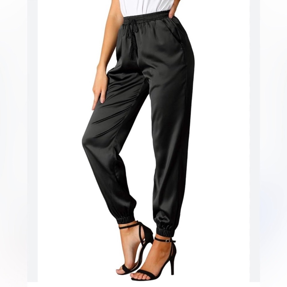 Entro Black Satin Jogger Pants